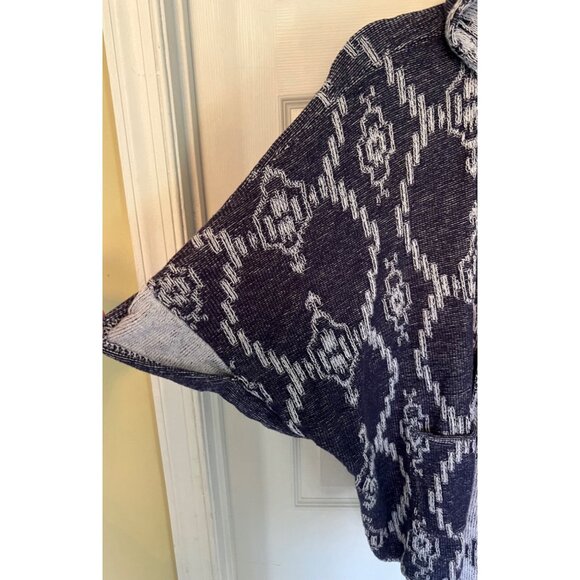 Roxy Blue Hooded Cardigan Sweater Oversized Southwest Aztec Cape Poncho Beach - Picture 4 of 8
